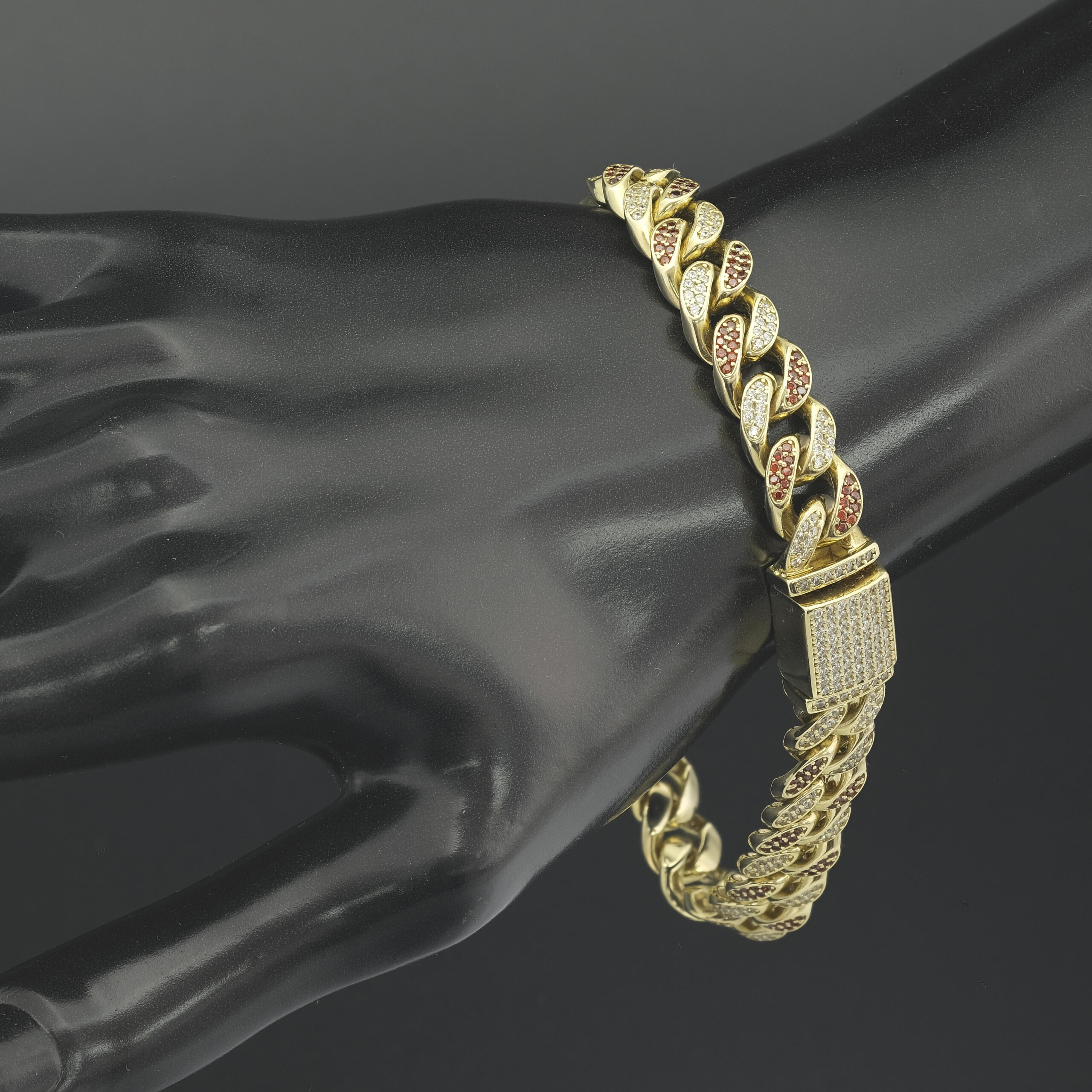 9ct Yellow Gold Gemstone Cuban Bracelet 8.5" 9.5mm - Image 3