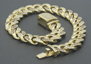 9ct Yellow Gold Gemstone Cuban Bracelet 8.5&#8243; 9.5mm