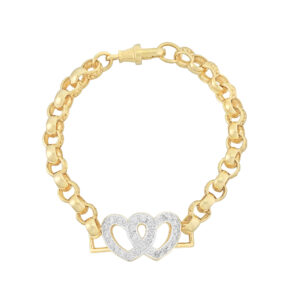 9ct Yellow Gold Gemstone Heart Belcher Bracelet 7&#8243; 6.5mm