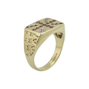 9ct Yellow Gold Gemstone UK Flag Ring