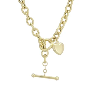 9ct Yellow Gold T-bar Chain with Heart 18&#8243; 7mm