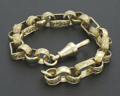 9ct Yellow Gold Gypsy Link Bracelet 9" 9mm - Image 4