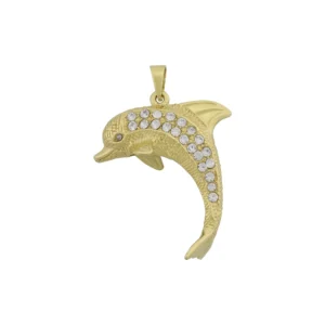 9ct Yellow Gold Gemstone Dolphin Pendant