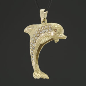 9ct Yellow Gold Gemstone Dolphin Pendant