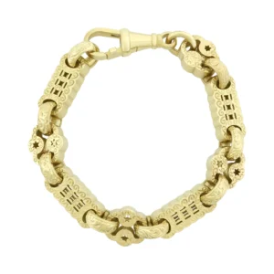 9ct Yellow Gold Stars And Bars Bracelet 8.5″ 10mm