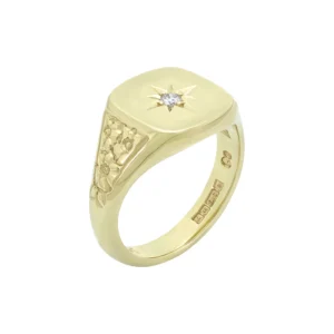 9ct Yellow Gold Diamond Signet Ring