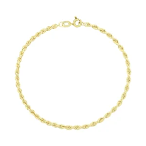 9ct Yellow Gold Rope Bracelet 7.5&#8243; 2.5mm