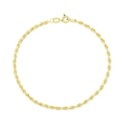 9ct Yellow Gold Rope Bracelet 7.5" 2.5mm