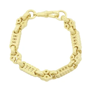 9ct Yellow Gold Stars And Bars Bracelet 10″ 13.5mm