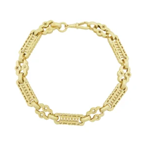 9ct Yellow Gold Stars And Bars Bracelet 10″ 10mm