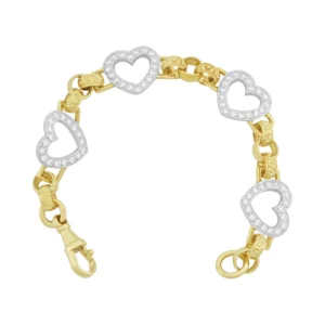 9ct Yellow Gold Gemstone Heart Belcher Bracelet 7.5&#8243; 7.5mm