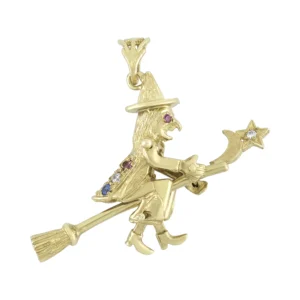 9ct Yellow Gold Gemstone Witch Pendant