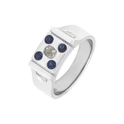 14ct White Gold 0.20ct Diamond And Sapphire Signet Ring