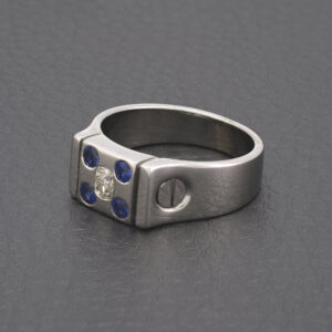 14ct White Gold 0.20ct Diamond And Sapphire Signet Ring