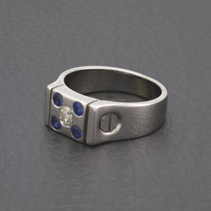 14ct White Gold 0.20ct Diamond And Sapphire Signet Ring - Image 2