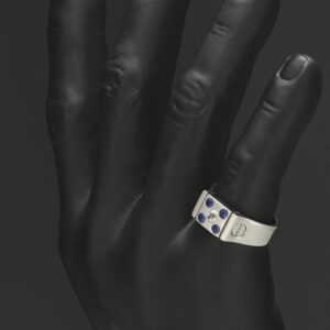 14ct White Gold 0.20ct Diamond And Sapphire Signet Ring