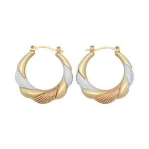 9ct Tri-Colour Gold Hoop Earrings