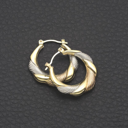 9ct Tri-Colour Gold Hoop Earrings - Image 3