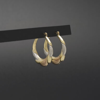 9ct Tri-Colour Gold Hoop Earrings - Image 2