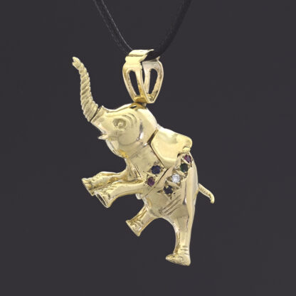 9ct Yellow Gold Gemstone Elephant Pendant - Image 2