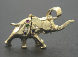 9ct Yellow Gold Gemstone Elephant Pendant