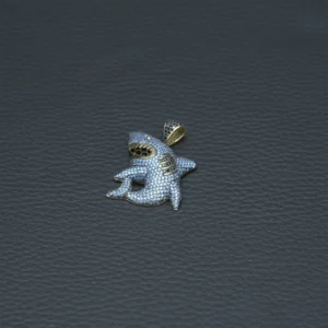 14ct Yellow Gold Blue And Black Gemstone Shark Pendant