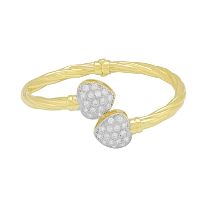 9ct Yellow Gold Gemstone Heart Torque Bangle