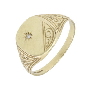 9ct Yellow Gold Diamond Signet Ring