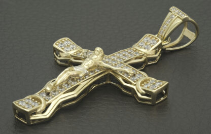 10ct Yellow Gold Gemstone Crucifix Pendant - Image 2