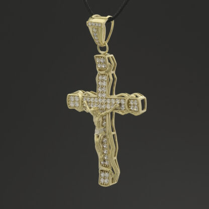 10ct Yellow Gold Gemstone Crucifix Pendant - Image 4