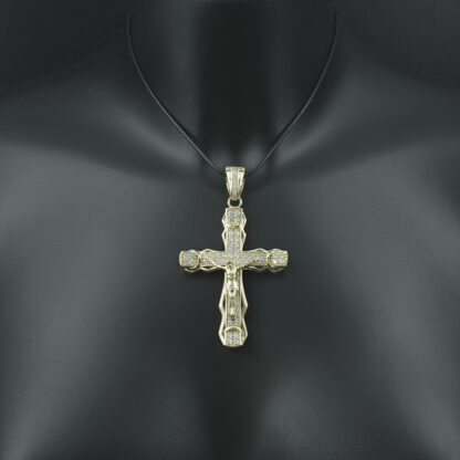 10ct Yellow Gold Gemstone Crucifix Pendant - Image 3