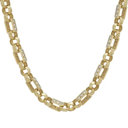 9ct Yellow Gold Gemstone Gypsy Link Chain 20" 8mm