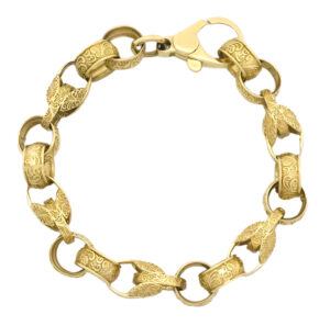 9ct Yellow Gold Patterned Belcher And Tulip Bracelet 8.5″ 12mm