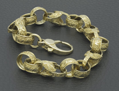 9ct Yellow Gold Patterned Belcher And Tulip Bracelet 8.5″ 12mm - Image 2