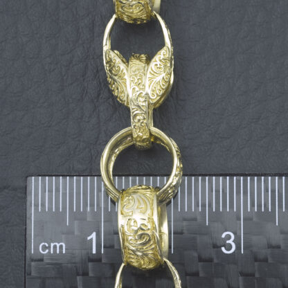 9ct Yellow Gold Patterned Belcher And Tulip Bracelet 8.5″ 12mm - Image 4