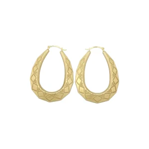 9ct Yellow Gold Patterned Creole Earrings