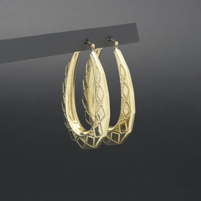 9ct Yellow Gold Patterned Creole Earrings - Image 3