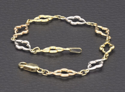 9ct Tricolour Fancy Link Bracelet 7.5″ 8mm - Image 3