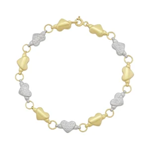 9ct Yellow And White Heart Shaped Bracelet 7.5″ 6.5mm