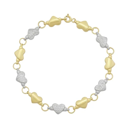 9ct Yellow And White Heart Shaped Bracelet 7.5″ 7mm