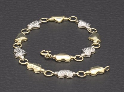 9ct Yellow And White Heart Shaped Bracelet 7.5″ 7mm - Image 3