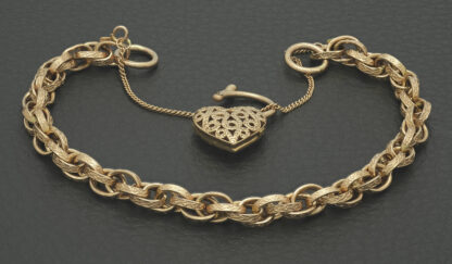 9ct Rose Gold Fancy Link Bracelet With Heart Padlock 8" 5.5mm - Image 3