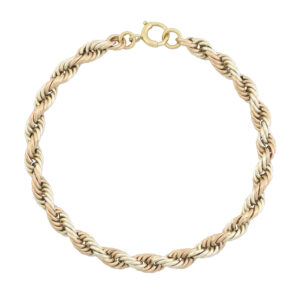 9ct Tri-Colour Gold Rope Bracelet 8&#8243; 5mm