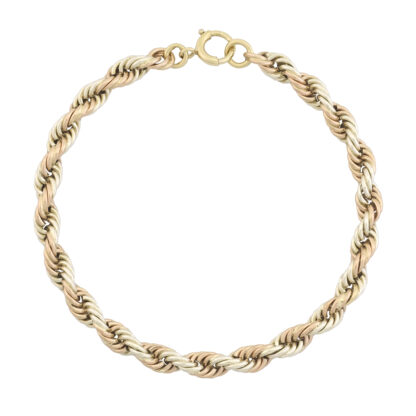 9ct Tri-Colour Gold Rope Bracelet 8" 5mm