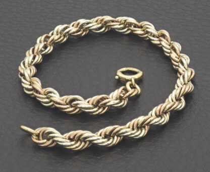 9ct Tri-Colour Gold Rope Bracelet 8" 5mm - Image 3