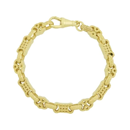 9ct Yellow Gold Stars And Bars Bracelet 8" 7.5mm