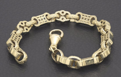 9ct Yellow Gold Stars And Bars Bracelet 8" 7.5mm - Image 3