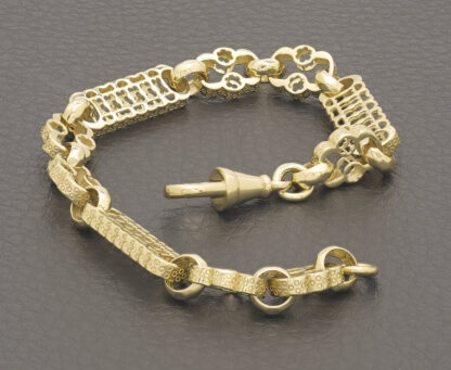 9ct Yellow Gold Stars And Bars Bracelet 8" 9mm - Image 3