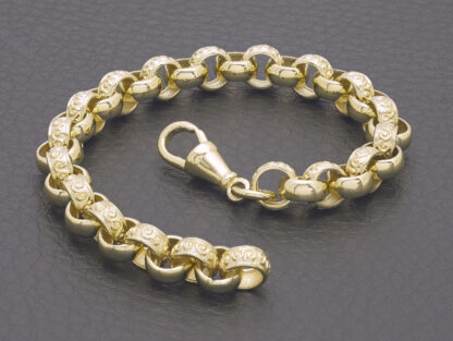 9ct Yellow Gold Patterned Belcher Bracelet 7" 7mm - Image 3