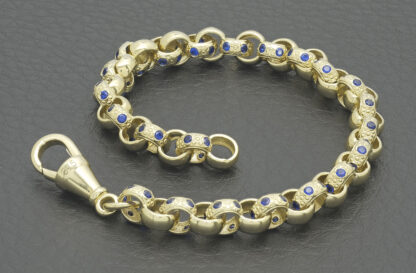 9ct Yellow Gold Blue Gemstone Belcher Bracelet 7" 6mm - Image 2